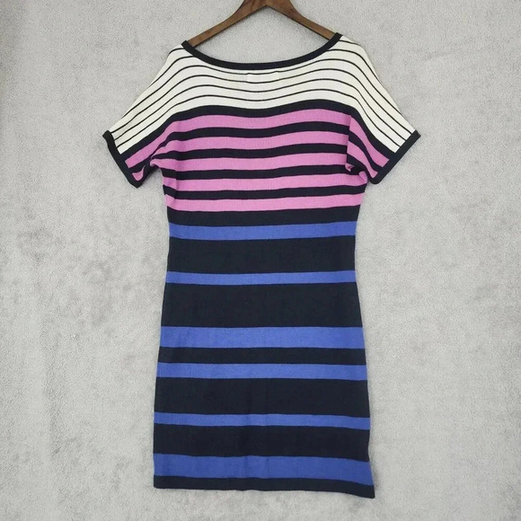 Lloft Wool Blend Striped Short Sleeve Knit Slip Sweater Dress M 18PT - Picture 2 of 7